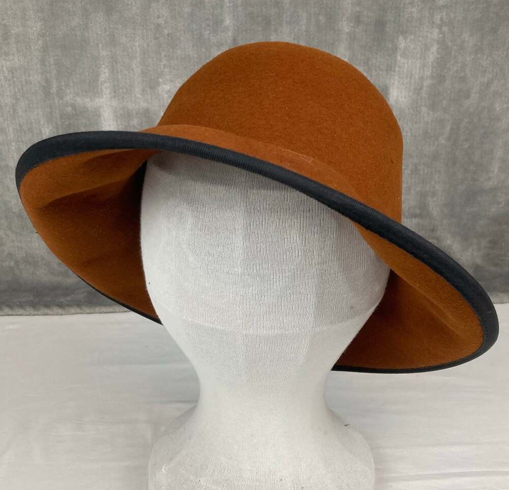 Fedoria Wool Felt Wide Brim Floppy Hat Womens Rust Brown Bollman Stamp Retro USA